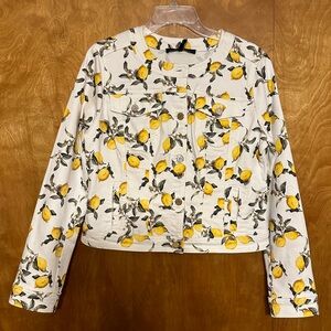 White House Black Market branded lightweight jacket with a lemon theme